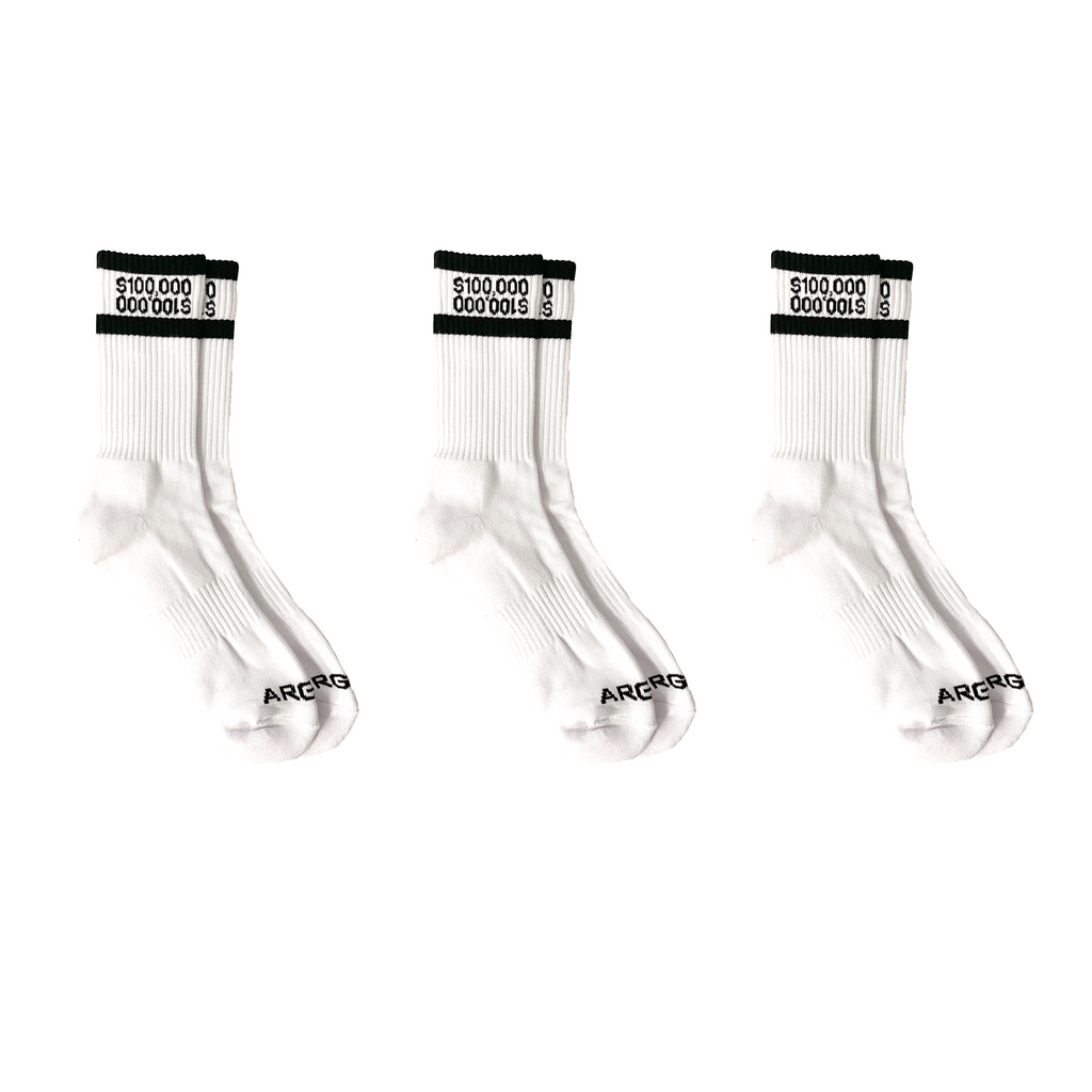 3 PACK WHITE $100,000 MONEY SOCKS