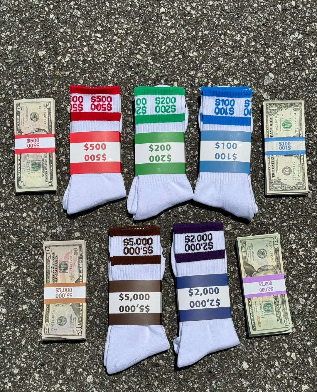 6 PACK ALL COLORS MONEY BAND SOCKS