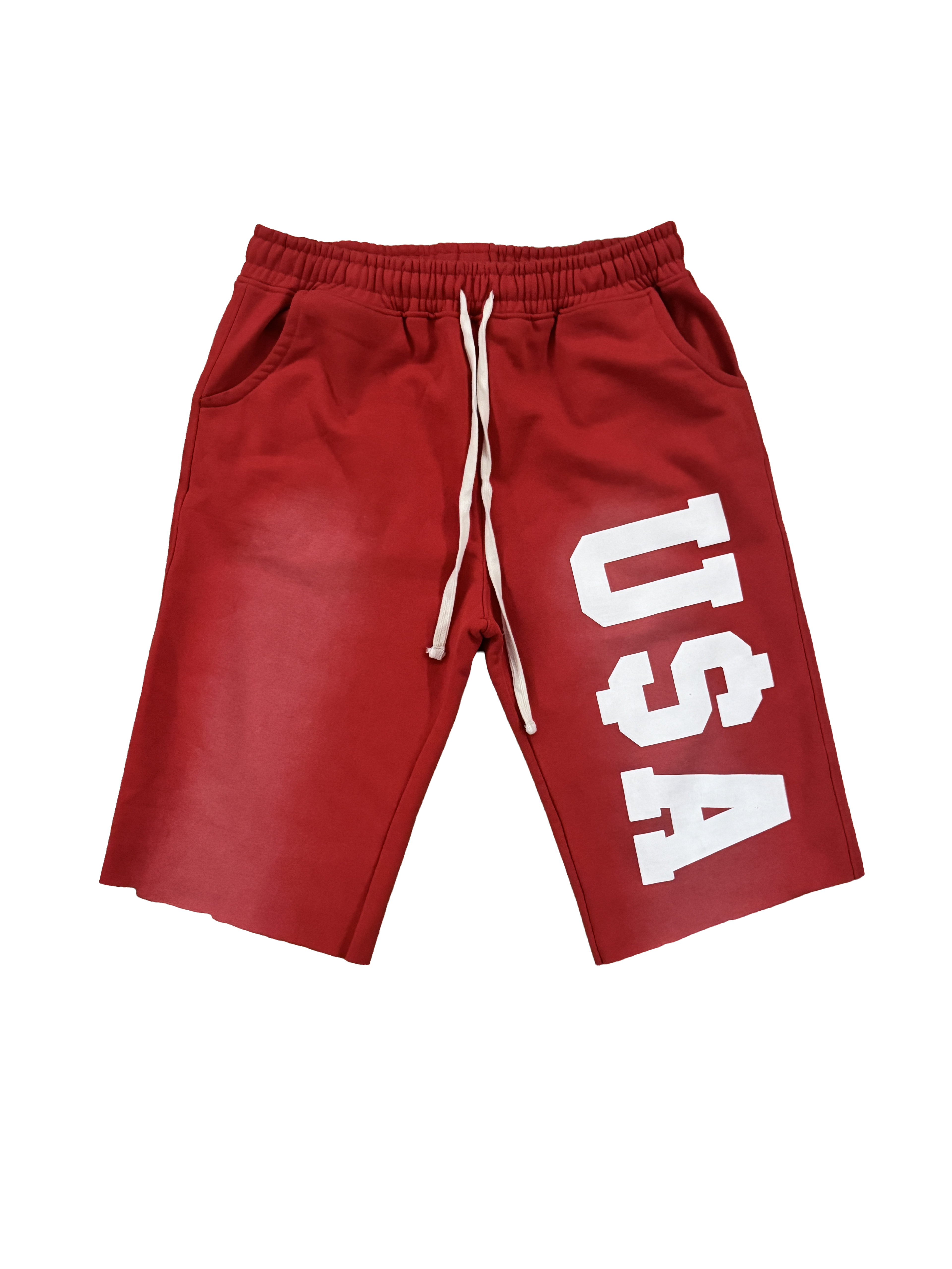 Red Argent U$A Sweat Shorts with right-side U$A graphic