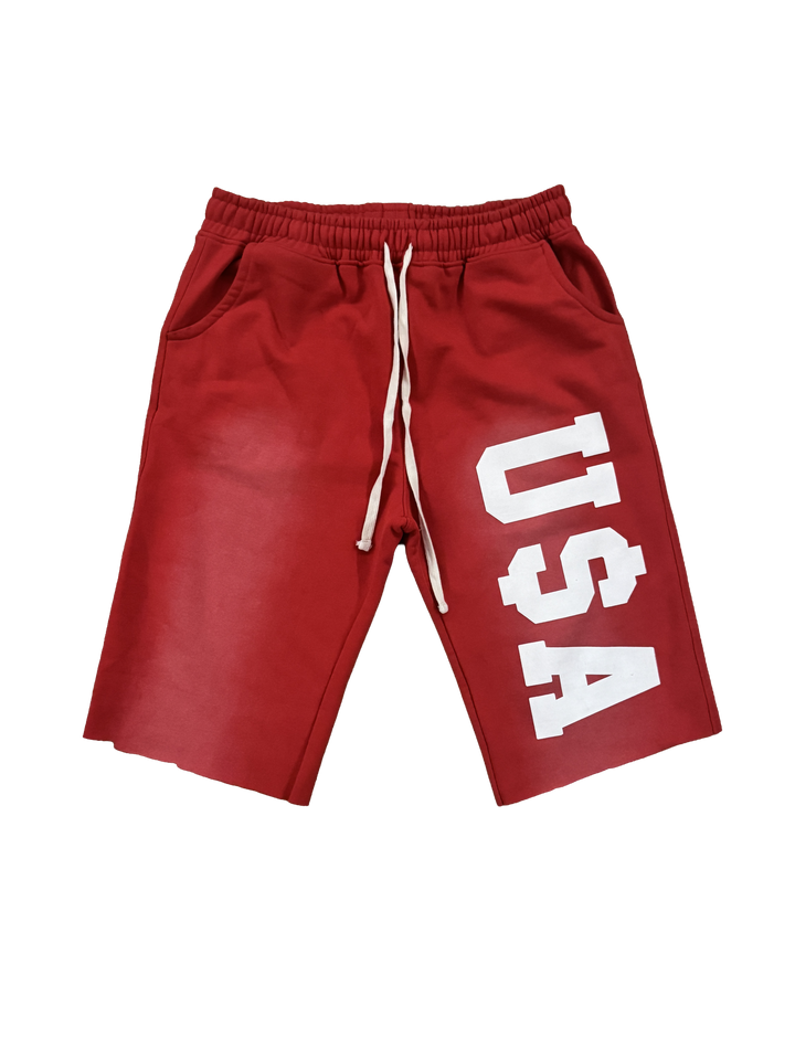 Red U$A Sweat Shorts