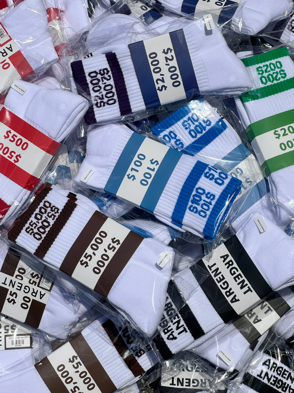 6 PACK ALL COLORS MONEY BAND SOCKS