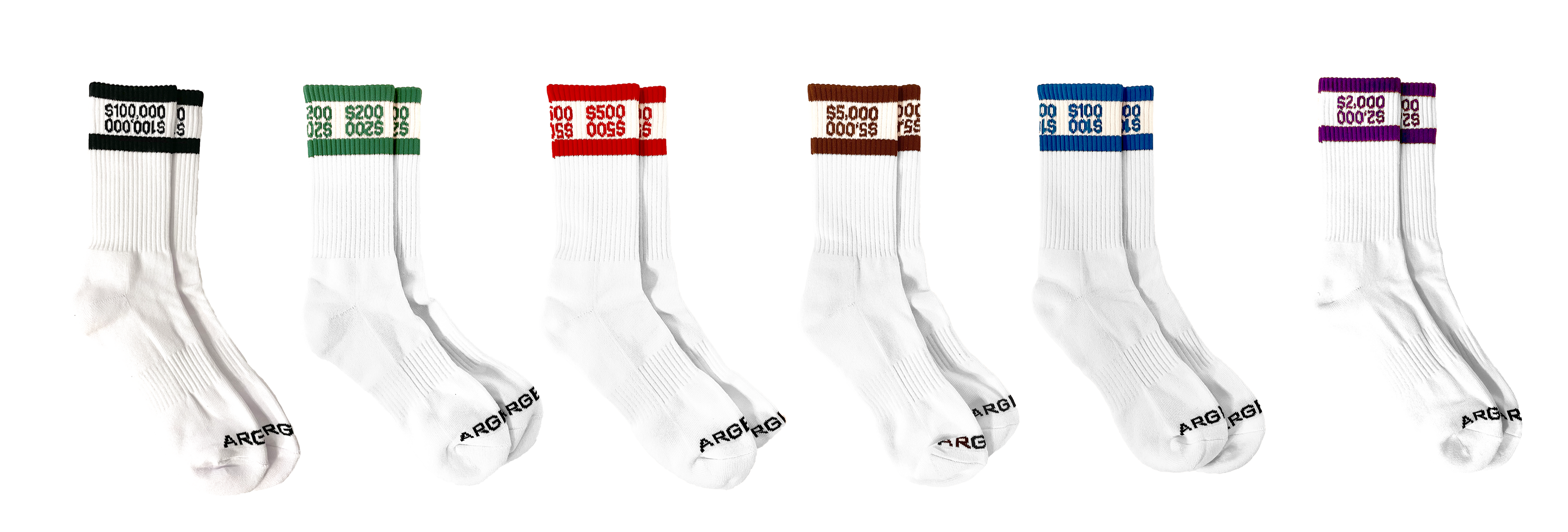 6 PACK ALL COLORS MONEY BAND SOCKS